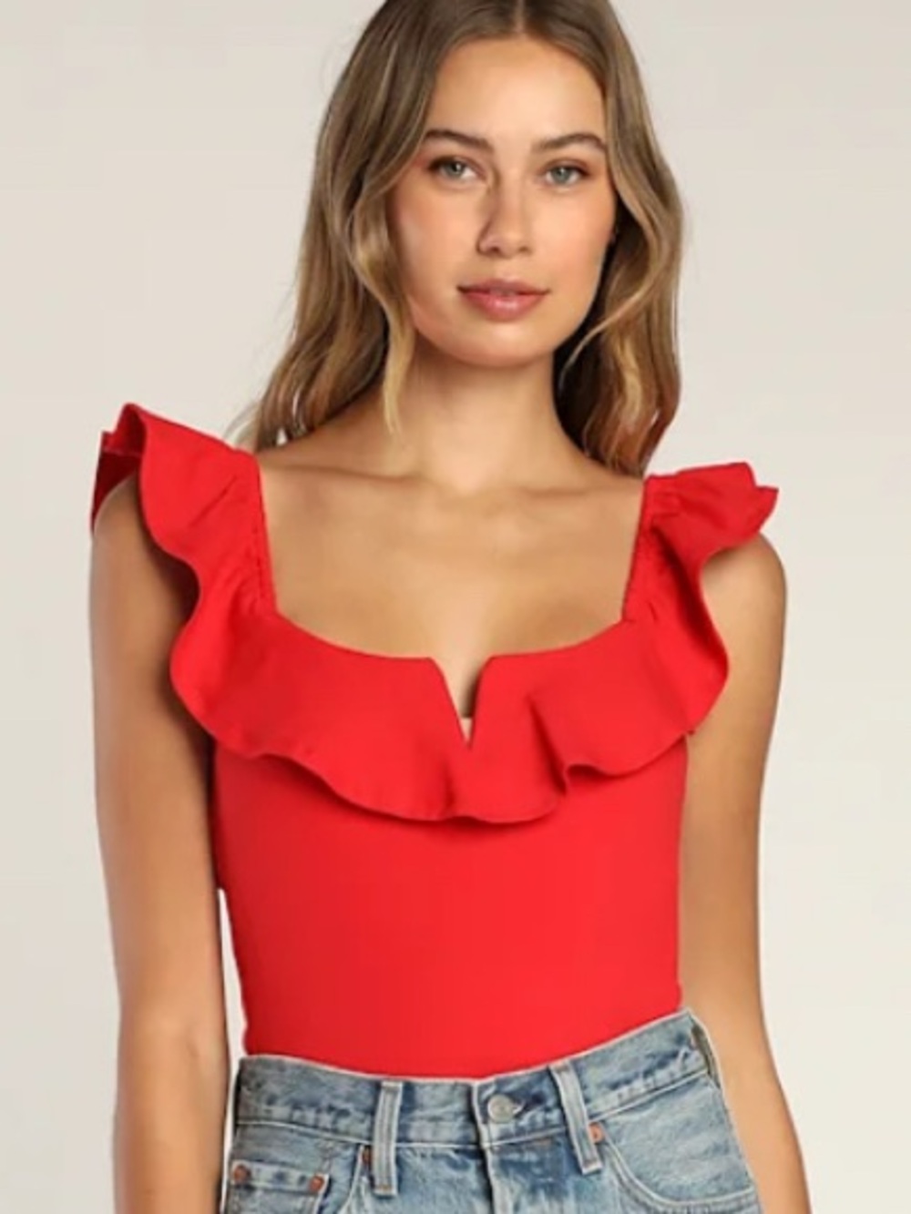 Lulu’s Red Ruffle Square Neck Women's Top
